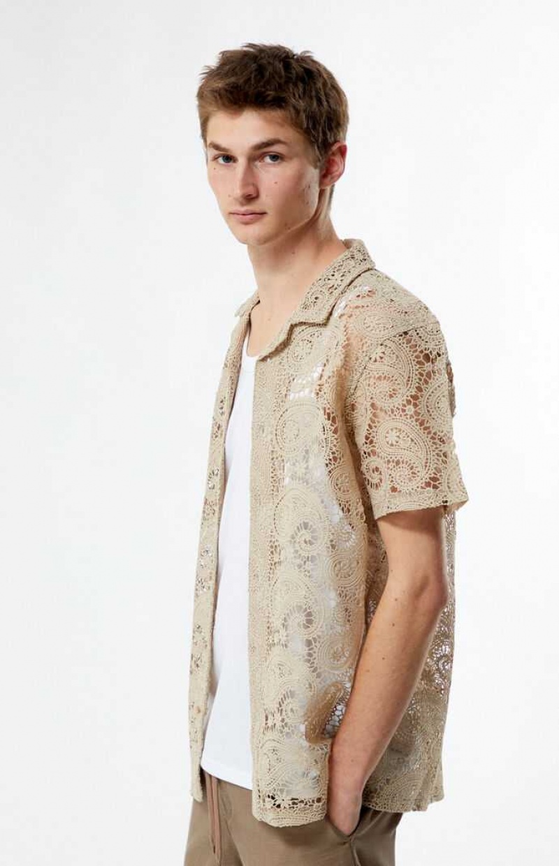 Pánské Košile PacSun Krajkové Paisley Woven Camp Hnědé | 92JEQCUBI