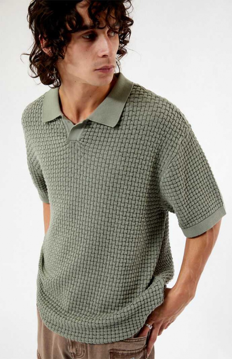 Pánské Košile PacSun Olive Open Knit Polo Zelene | 89KUENZOV