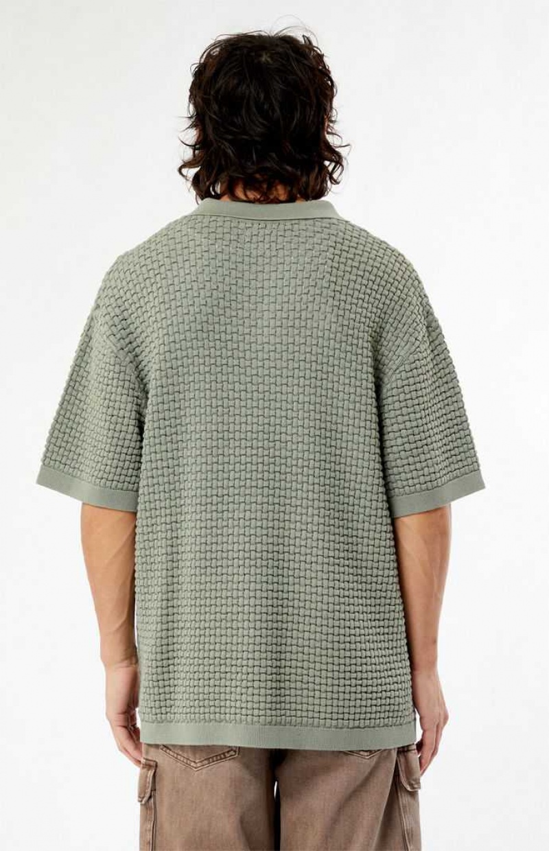 Pánské Košile PacSun Olive Open Knit Polo Zelene | 89KUENZOV