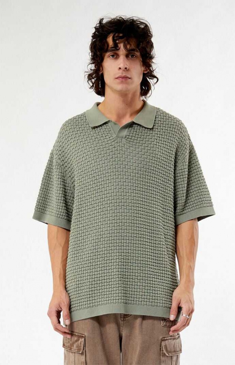 Pánské Košile PacSun Olive Open Knit Polo Zelene | 89KUENZOV