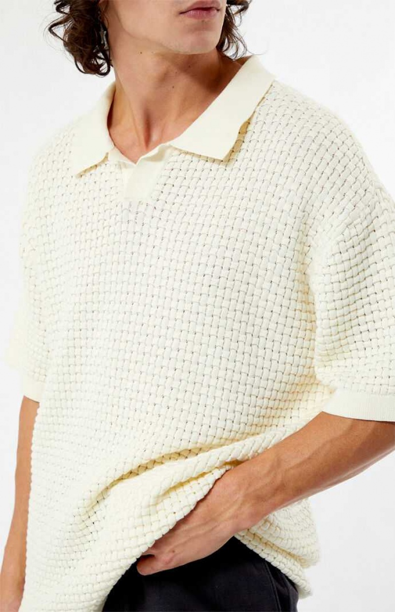 Pánské Košile PacSun Open Knit Polo Krém | 83QCSRTXO