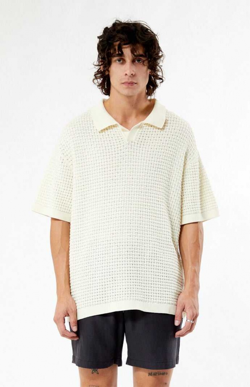 Pánské Košile PacSun Open Knit Polo Krém | 83QCSRTXO