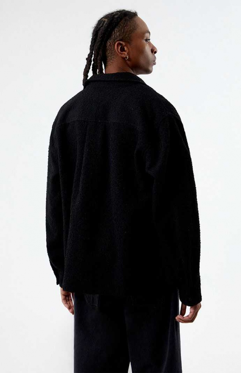 Pánské Košile PacSun Oversized Wooly Solid Shacket Černé | 02YVWTQNL