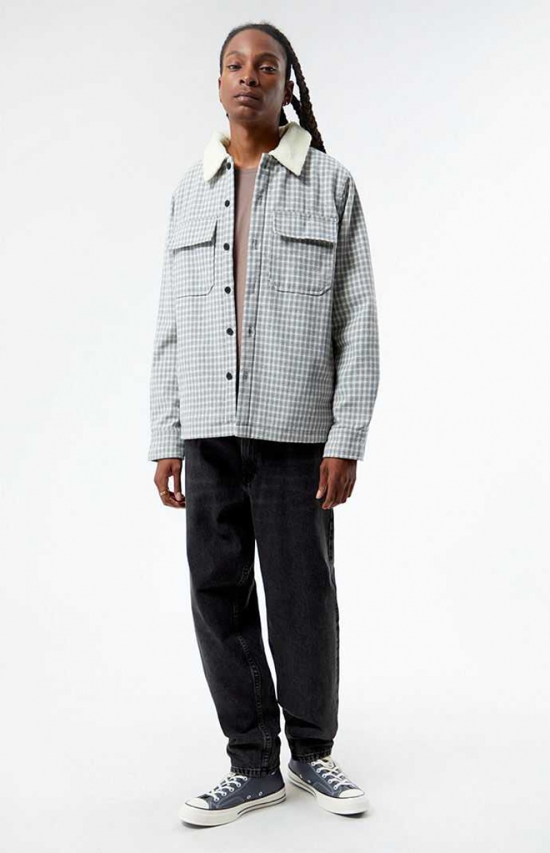 Pánské Košile PacSun Plaid Sherpa Shacket Šedé | 54EOMBHZA