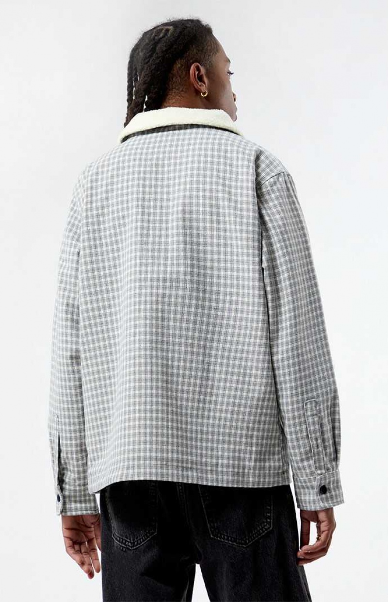 Pánské Košile PacSun Plaid Sherpa Shacket Šedé | 54EOMBHZA