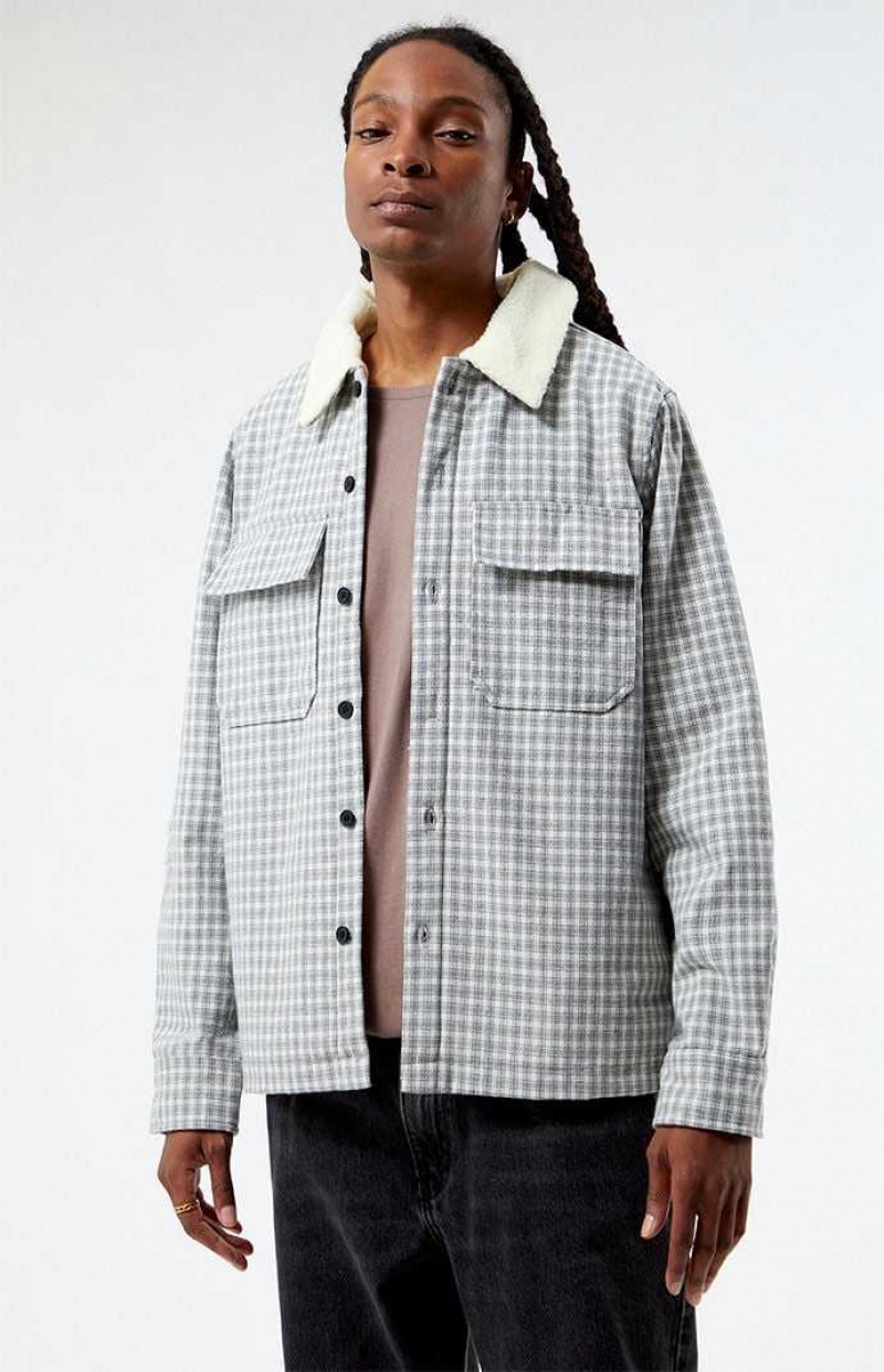 Pánské Košile PacSun Plaid Sherpa Shacket Šedé | 54EOMBHZA