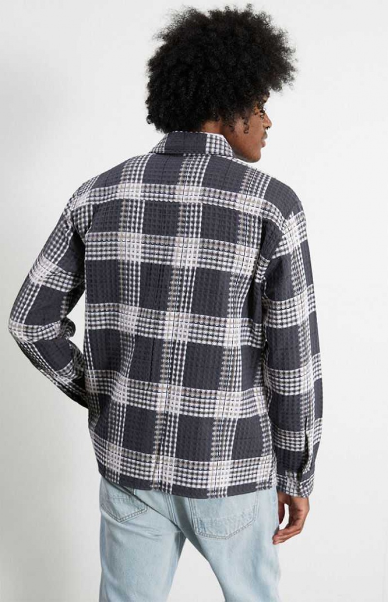 Pánské Košile PacSun Plaid Waffle Černé | 74YHRSBPJ