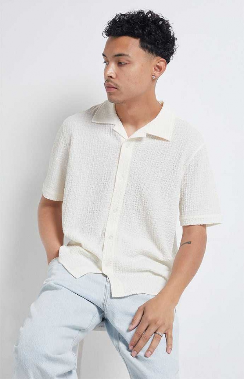 Pánské Košile PacSun Pointelle Woven Button Down Krém | 18OAWGDKQ