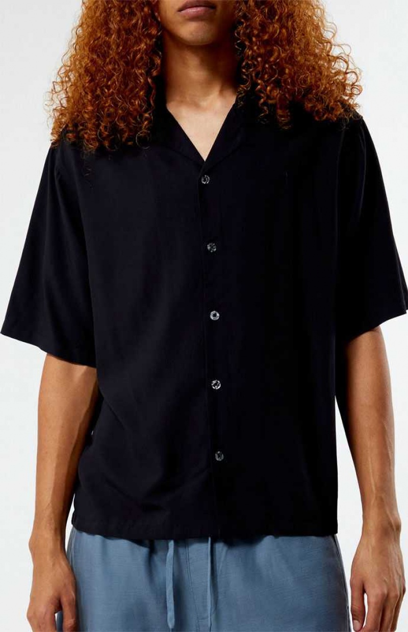 Pánské Košile PacSun Recycled Solid Black Oversized Camp Černé | 53BVCDUJP