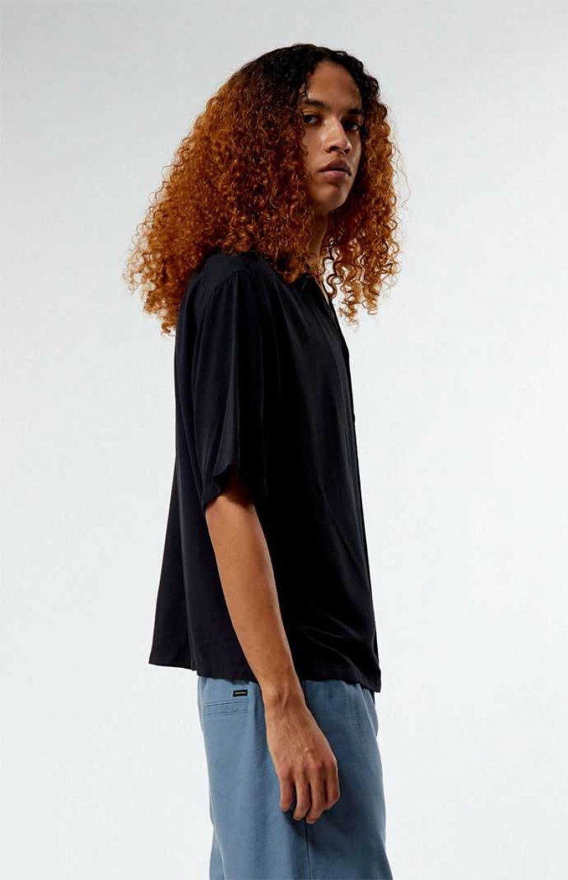 Pánské Košile PacSun Recycled Solid Black Oversized Camp Černé | 53BVCDUJP