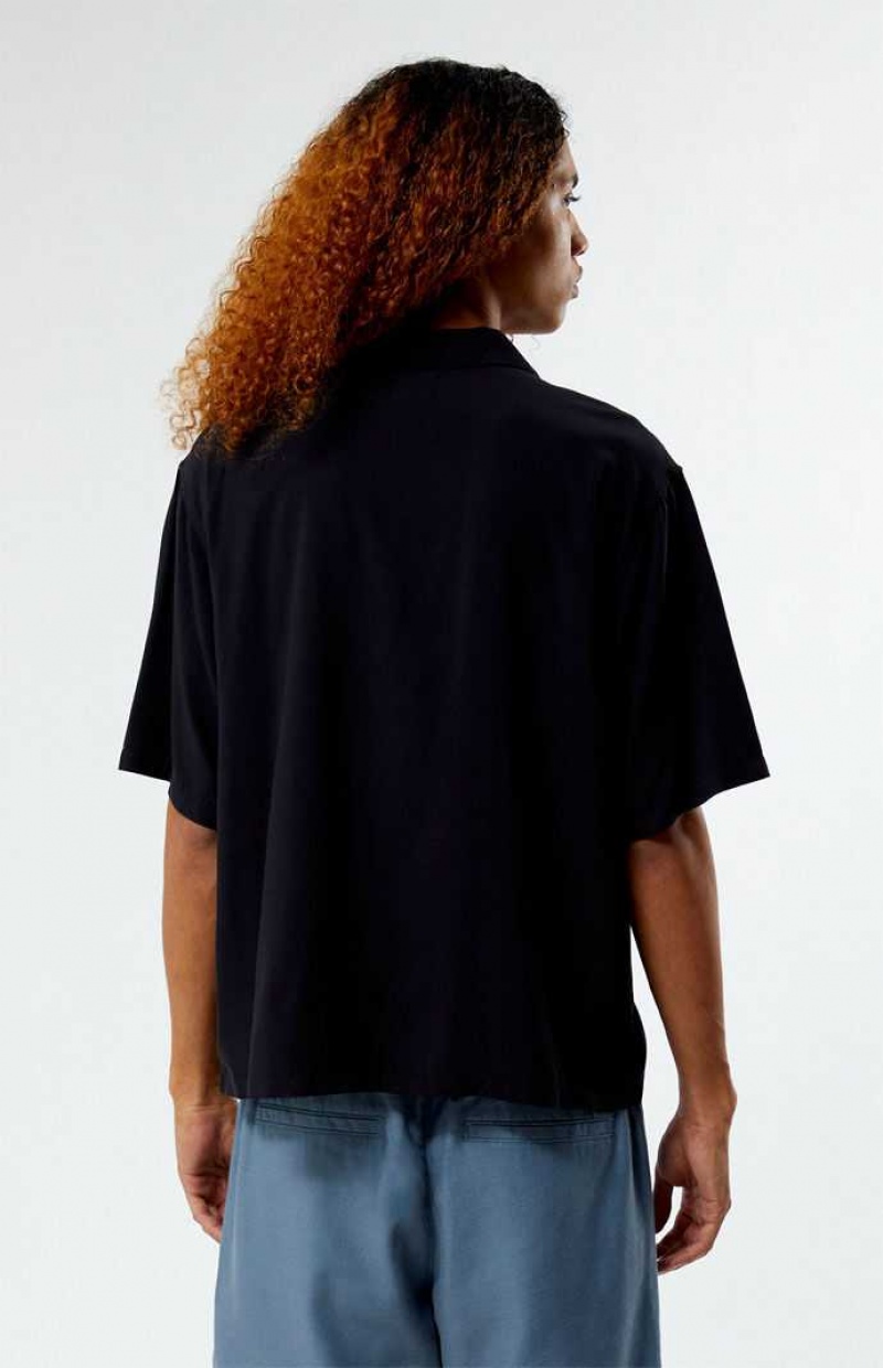 Pánské Košile PacSun Recycled Solid Black Oversized Camp Černé | 53BVCDUJP