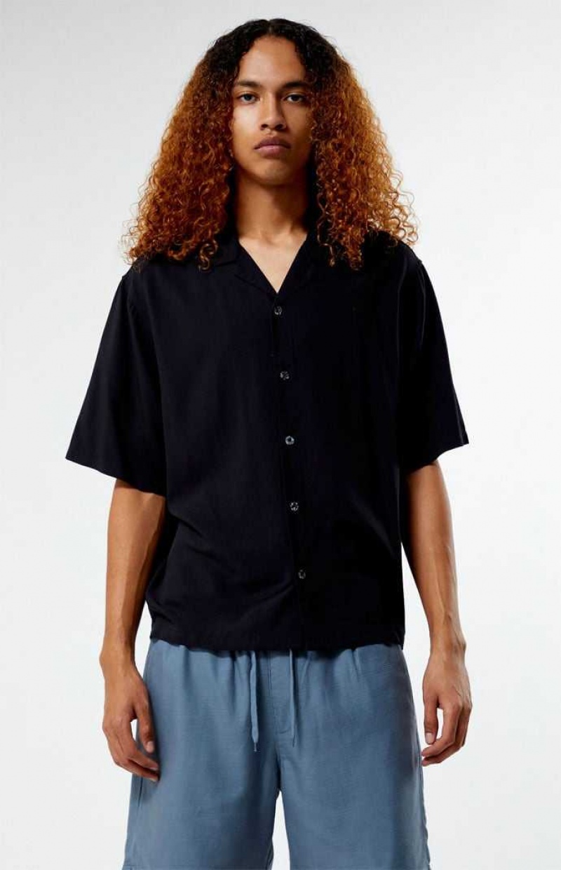 Pánské Košile PacSun Recycled Solid Black Oversized Camp Černé | 53BVCDUJP