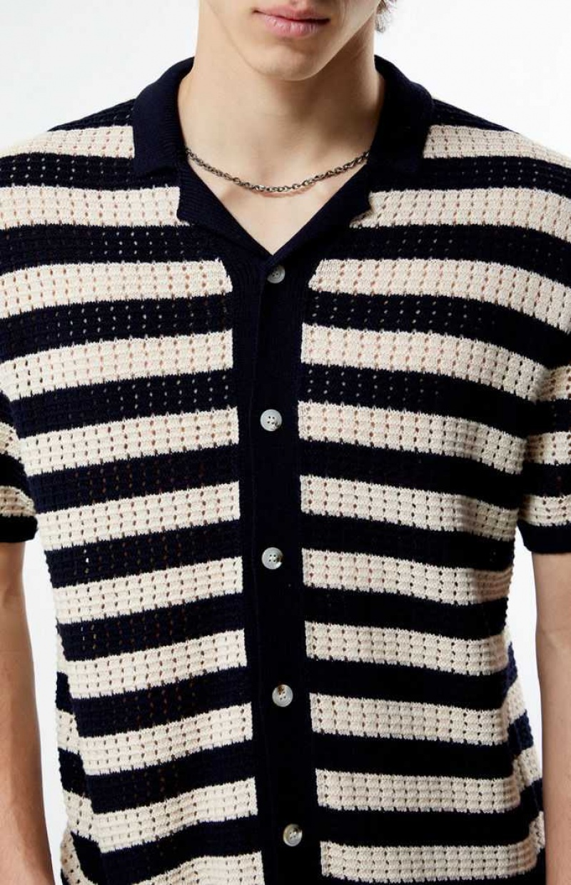 Pánské Košile PacSun Stripe Open Knit Button Down Krém | 80BNPDRYU