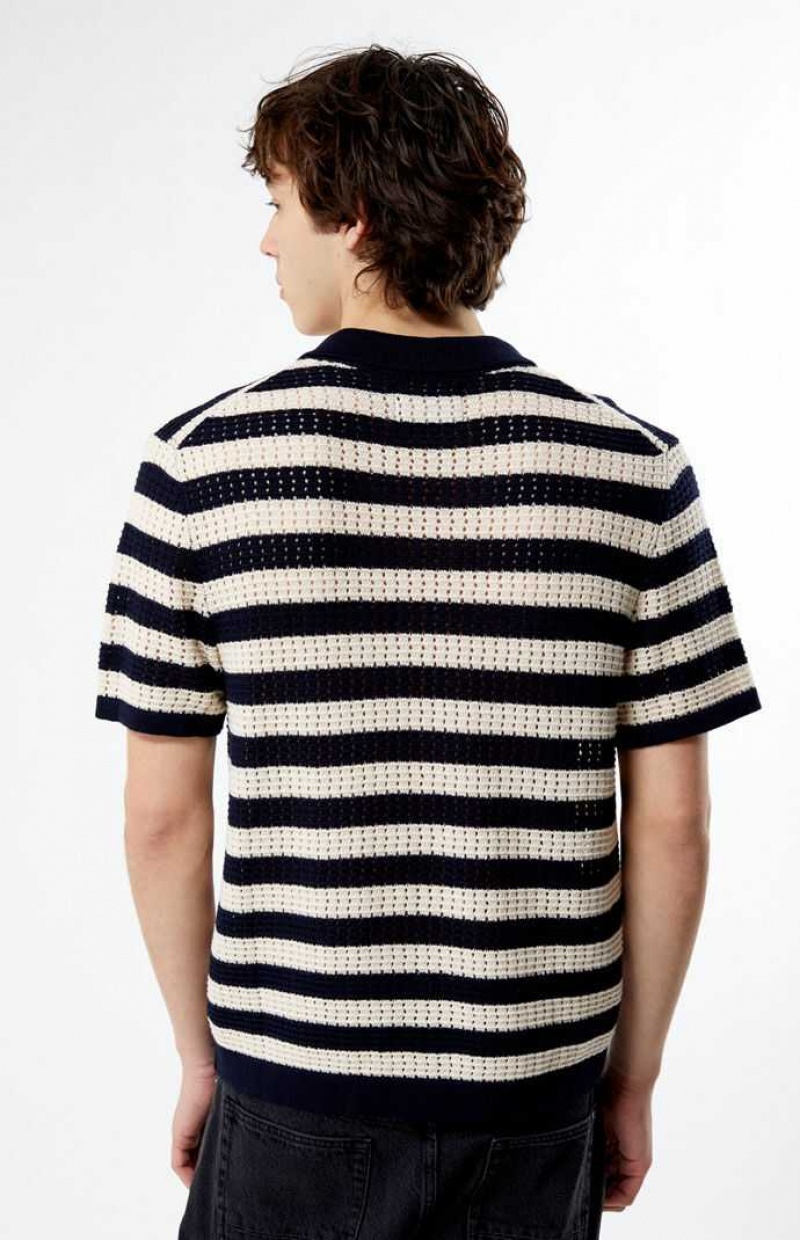 Pánské Košile PacSun Stripe Open Knit Button Down Krém | 80BNPDRYU