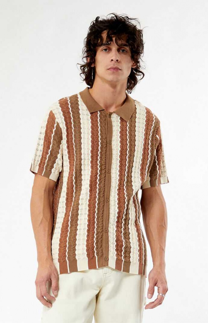 Pánské Košile PacSun Tan Button Down Knit Polo Hnědé | 73NAOFZWB