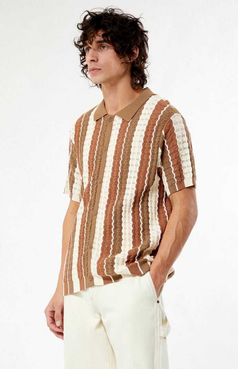 Pánské Košile PacSun Tan Button Down Knit Polo Hnědé | 73NAOFZWB