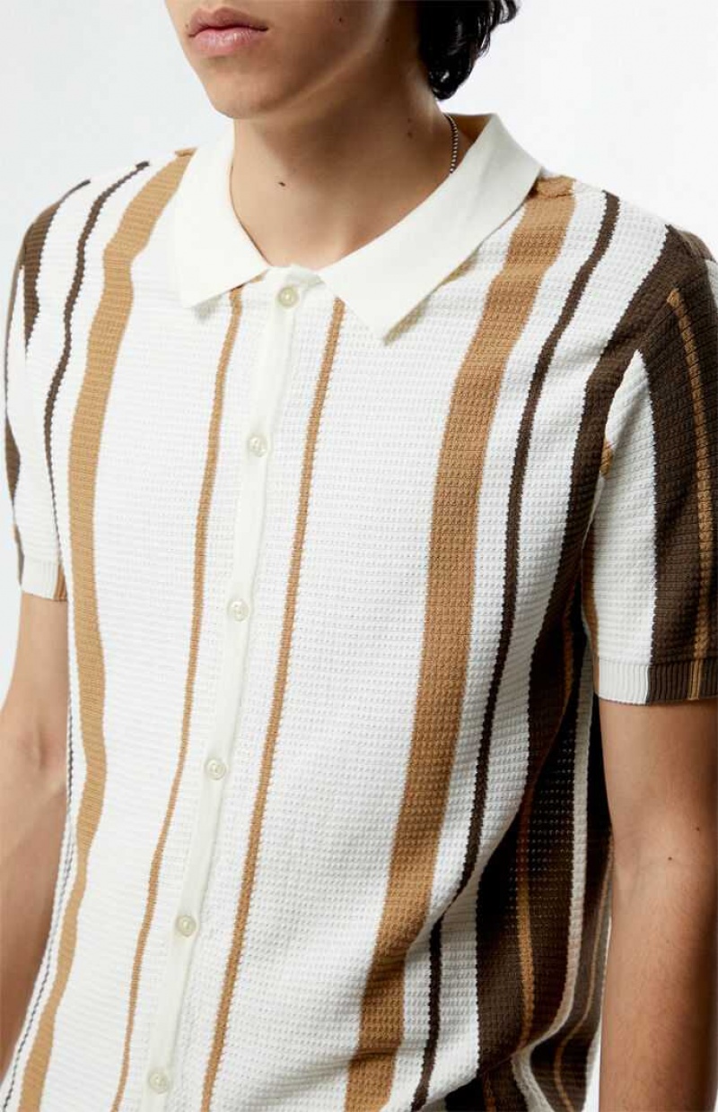 Pánské Košile PacSun Tan Button Down Polo Krém Hnědé | 96GESKOVP