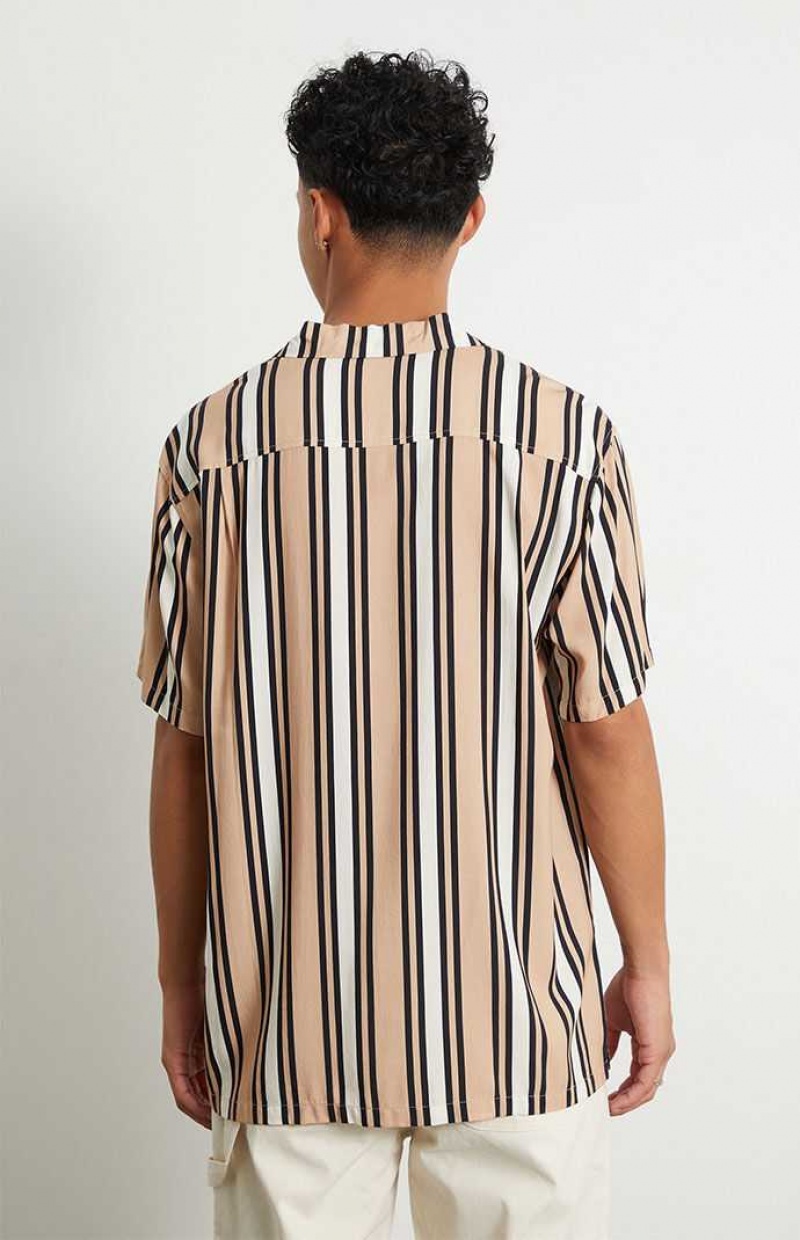 Pánské Košile PacSun Tan Stripe Woven Camp Hnědé | 19JXOTIHU