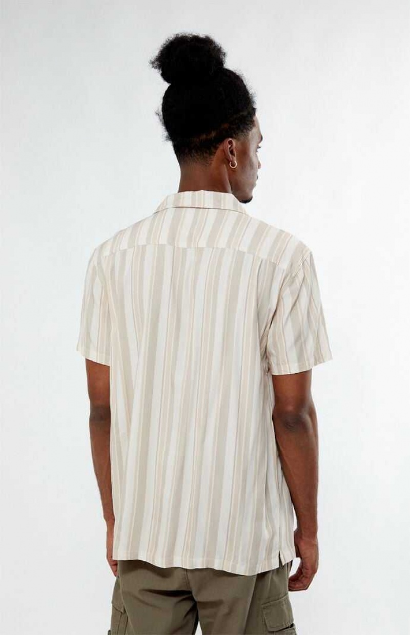 Pánské Košile PacSun Viscose Vertical Stripe Camp Krém | 13UCJSDBZ