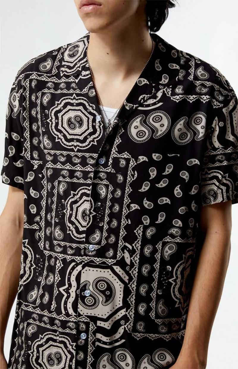 Pánské Košile PacSun Zen Paisley Woven Camp Černé | 17AUWGJPM