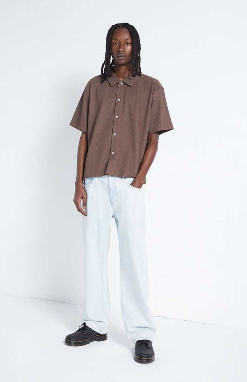 Pánské Košile PacSun Žebrovaný Woven Button Down Hnědé | 74UGLJSDX