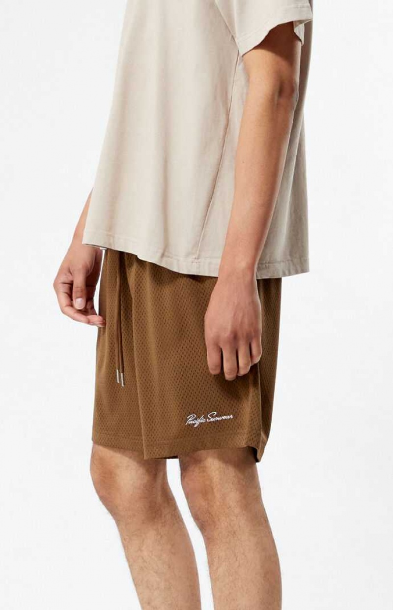 Pánské Kraťasy PacSun Brown Mesh Basketball Hnědé | 23SQEUCIK