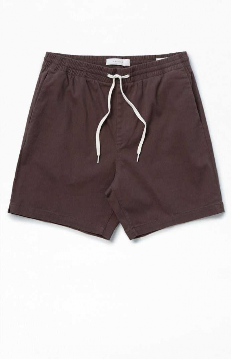 Pánské Kraťasy PacSun Brown Reed Twill Volley Tmavě Hnědé | 05QVAFLUS