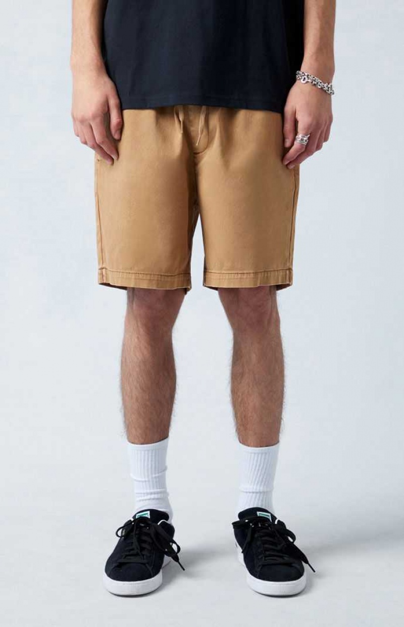 Pánské Kraťasy PacSun Khaki Twill Volley Hnědožlutý | 51FJHUKCX