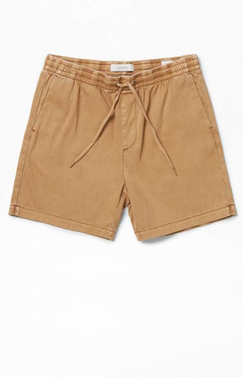 Pánské Kraťasy PacSun Khaki Twill Volley Hnědožlutý | 51FJHUKCX