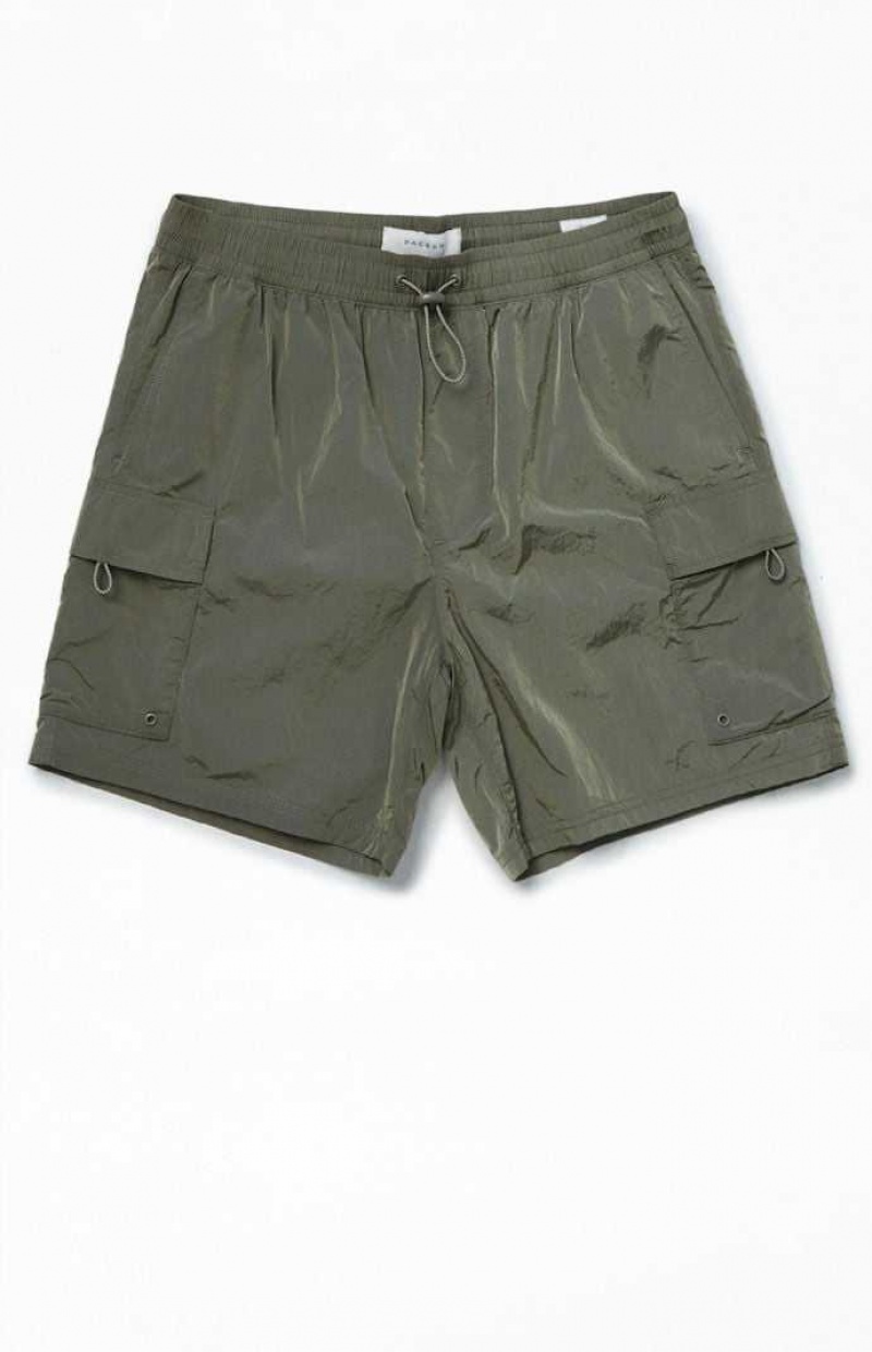 Pánské Kraťasy PacSun Olive Nylon Cargo Zelene | 86UBZXPCV