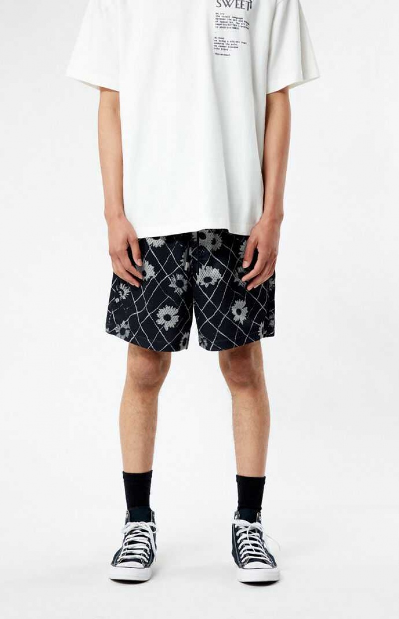 Pánské Kraťasy PacSun Printed Mesh Basketball Černé | 90DKMPNST