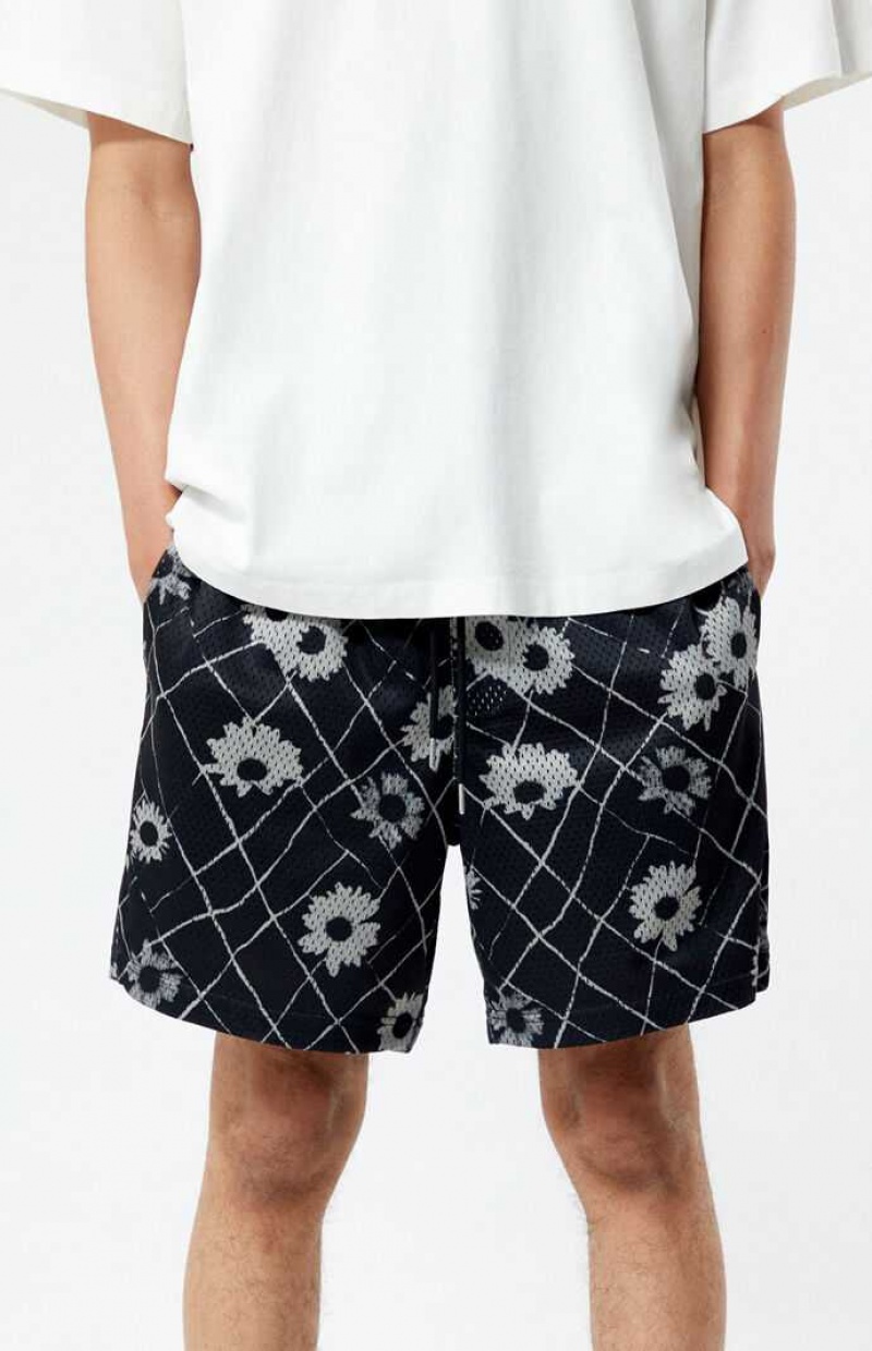 Pánské Kraťasy PacSun Printed Mesh Basketball Černé | 90DKMPNST