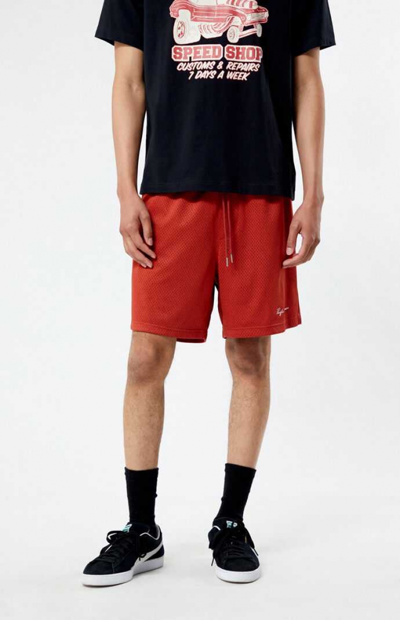 Pánské Kraťasy PacSun Red Mesh Basketball Červené | 31GWZFERV