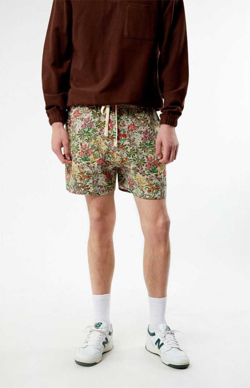 Pánské Kraťasy PacSun Tan Floral Tapestry Hnědé | 90MLUBKHA