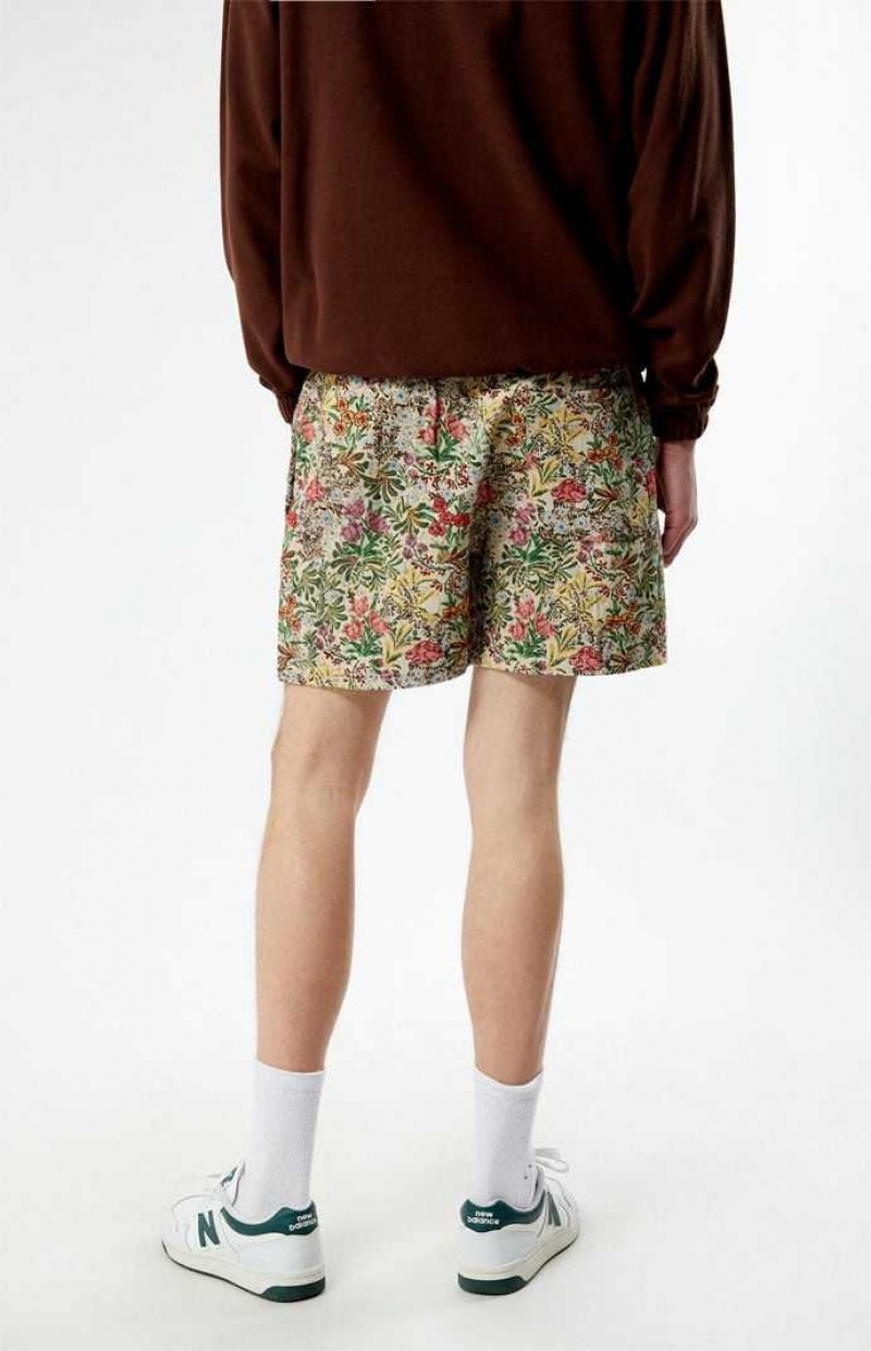 Pánské Kraťasy PacSun Tan Floral Tapestry Hnědé | 90MLUBKHA