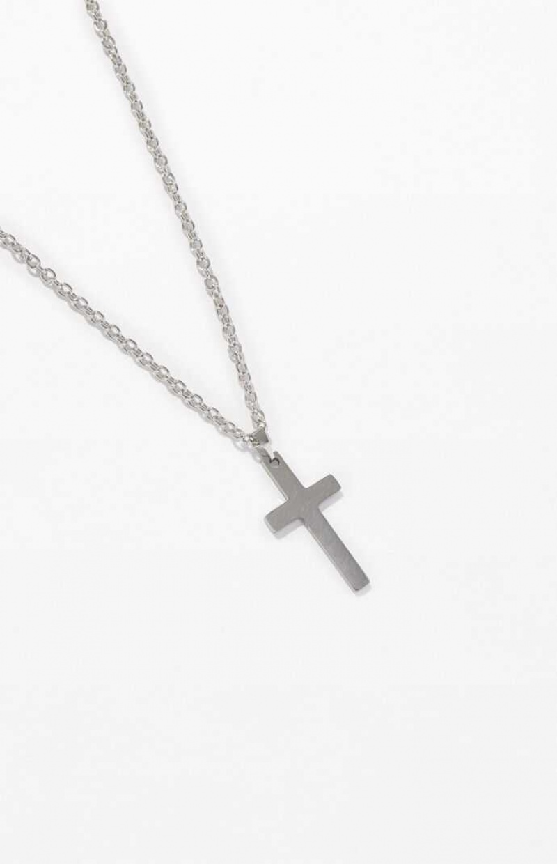 Pánské Náhrdelník PacSun Cross Chain Stříbrné | 43LNVBDWM