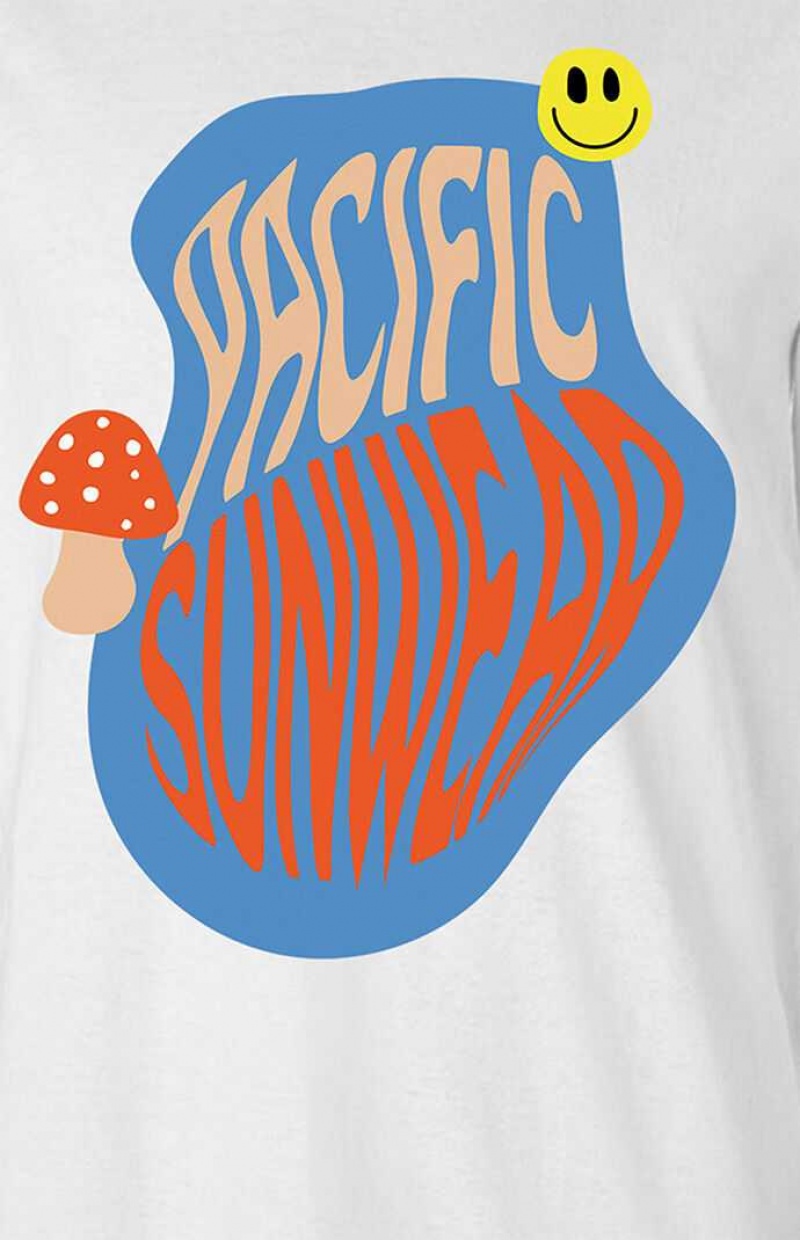 Pánské T-shirt PacSun Pacific Sunwear Smiley Shrooms Long Sleeve Bílé | 25QEVRPSF